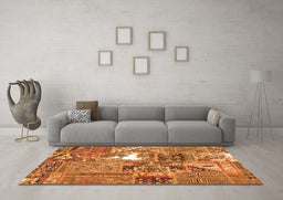 Machine Washable Patchwork Orange Transitional Area Rugs in a Living Room, wshcon2973org