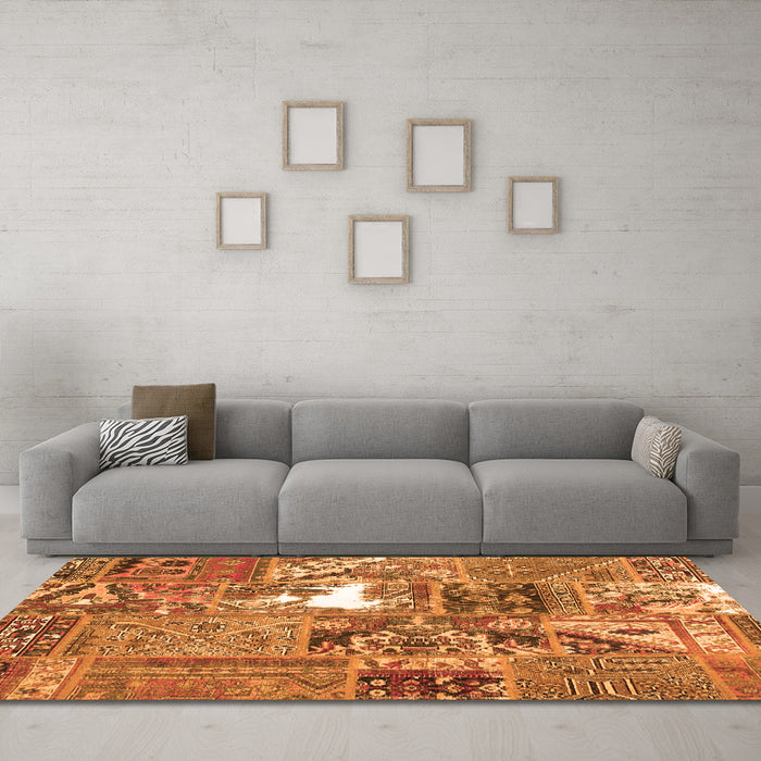 Machine Washable Patchwork Orange Transitional Area Rugs in a Living Room, wshcon2973org