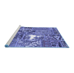 Sideview of Machine Washable Patchwork Blue Transitional Rug, wshcon2973blu