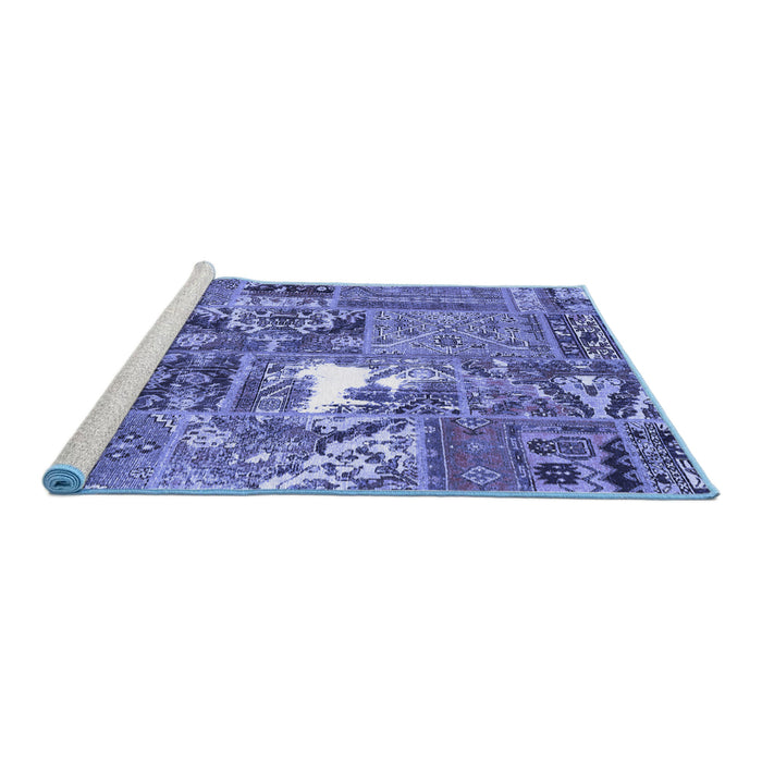 Sideview of Machine Washable Patchwork Blue Transitional Rug, wshcon2973blu