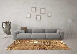 Machine Washable Patchwork Brown Transitional Rug in a Living Room,, wshcon2973brn