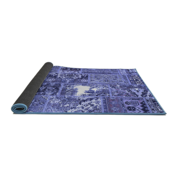 Sideview of Patchwork Blue Transitional Rug, con2973blu