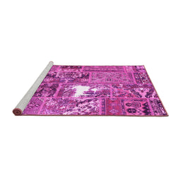 Sideview of Machine Washable Patchwork Pink Transitional Rug, wshcon2973pnk