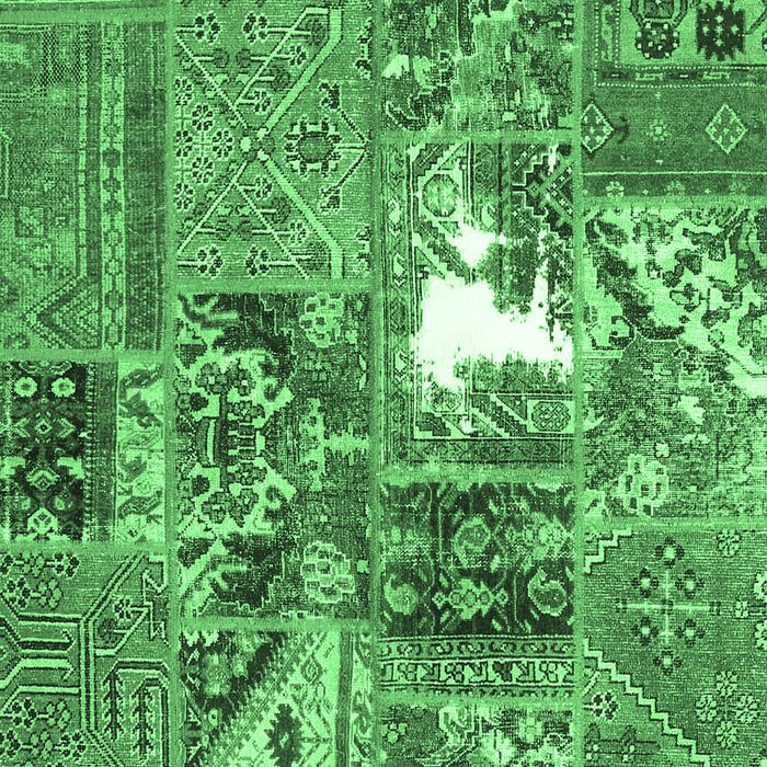 Machine Washable Patchwork Emerald Green Transitional Area Rugs, wshcon2973emgrn