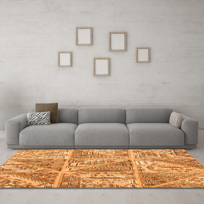 Machine Washable Patchwork Orange Transitional Area Rugs in a Living Room, wshcon2974org
