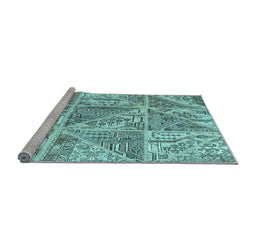 Sideview of Machine Washable Patchwork Light Blue Transitional Rug, wshcon2974lblu