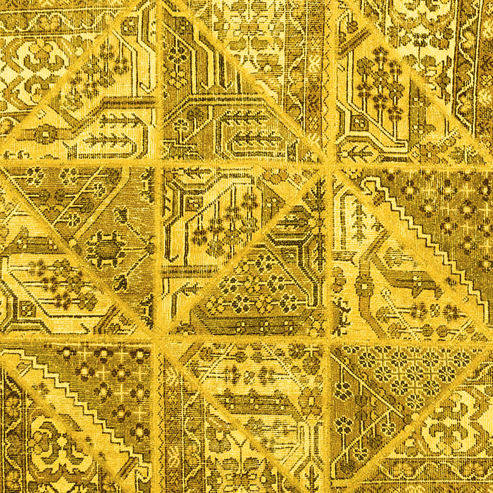 Square Machine Washable Patchwork Yellow Transitional Rug, wshcon2974yw