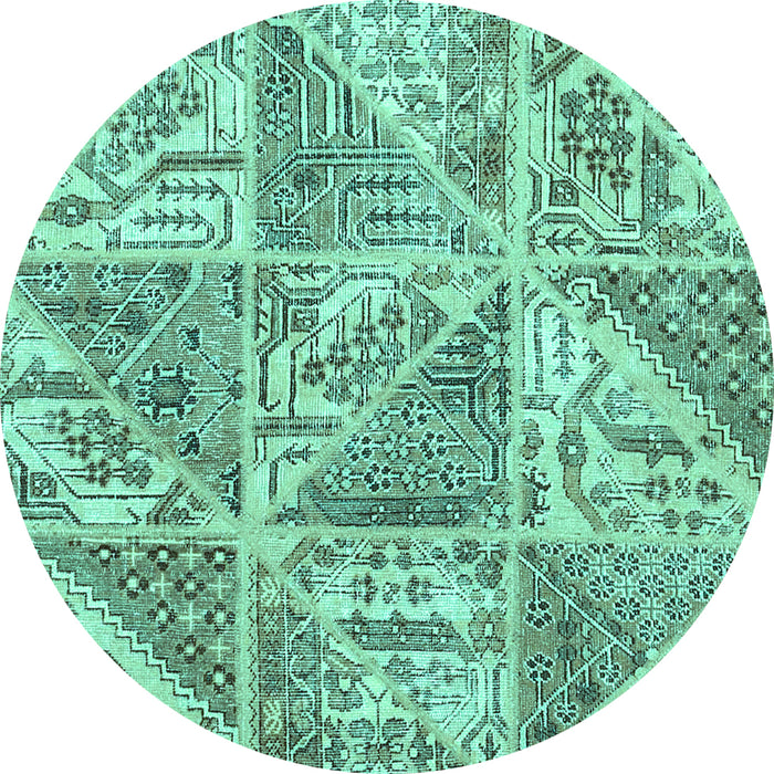 Round Patchwork Turquoise Transitional Rug, con2974turq