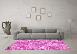 Machine Washable Patchwork Pink Transitional Rug in a Living Room, wshcon2974pnk