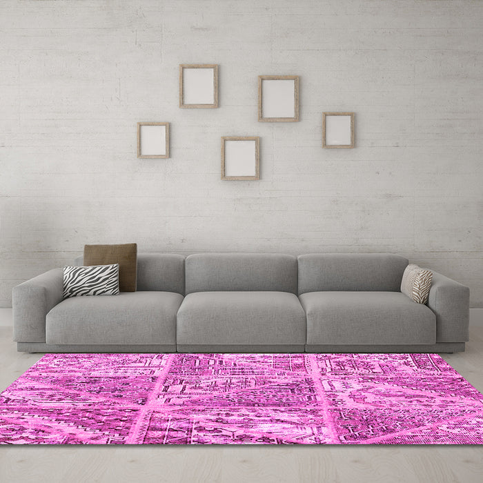 Machine Washable Patchwork Pink Transitional Rug in a Living Room, wshcon2974pnk