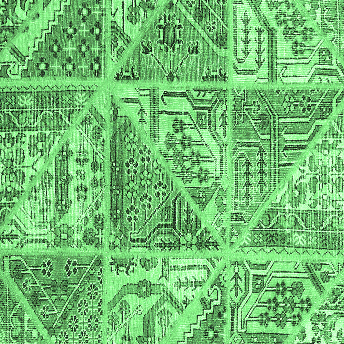 Machine Washable Patchwork Emerald Green Transitional Area Rugs, wshcon2974emgrn
