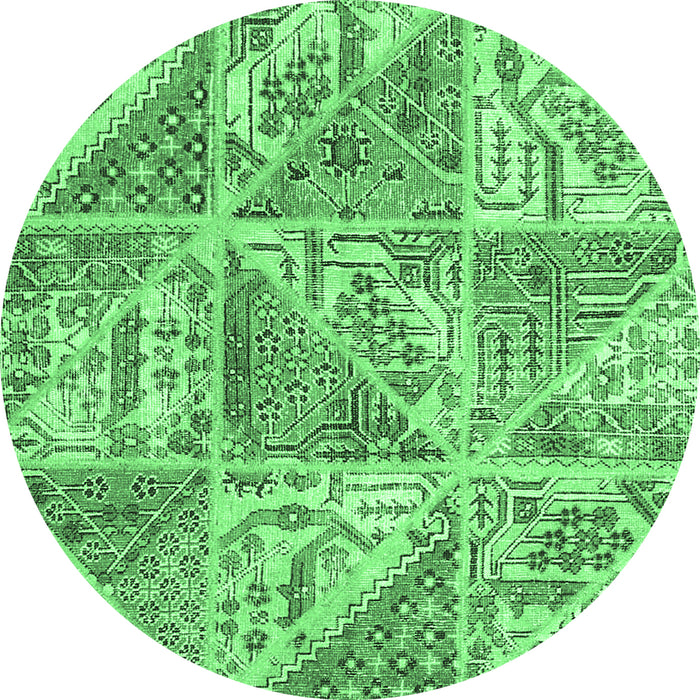Round Machine Washable Patchwork Emerald Green Transitional Area Rugs, wshcon2974emgrn