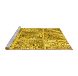 Sideview of Machine Washable Patchwork Yellow Transitional Rug, wshcon2974yw