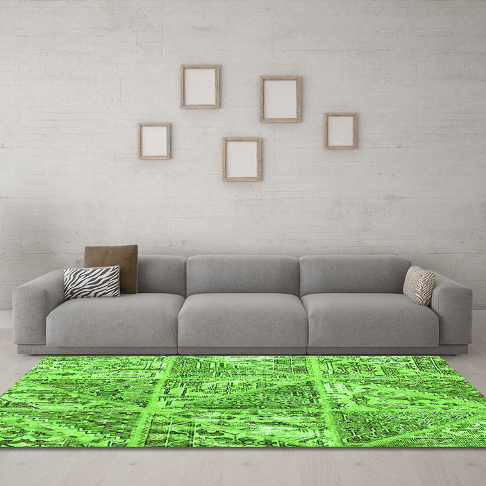 Machine Washable Patchwork Green Transitional Area Rugs in a Living Room,, wshcon2974grn