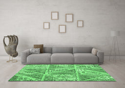 Machine Washable Patchwork Emerald Green Transitional Area Rugs in a Living Room,, wshcon2974emgrn