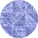 Round Machine Washable Patchwork Blue Transitional Rug, wshcon2974blu