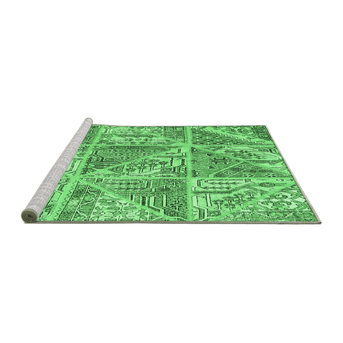 Sideview of Machine Washable Patchwork Emerald Green Transitional Area Rugs, wshcon2974emgrn