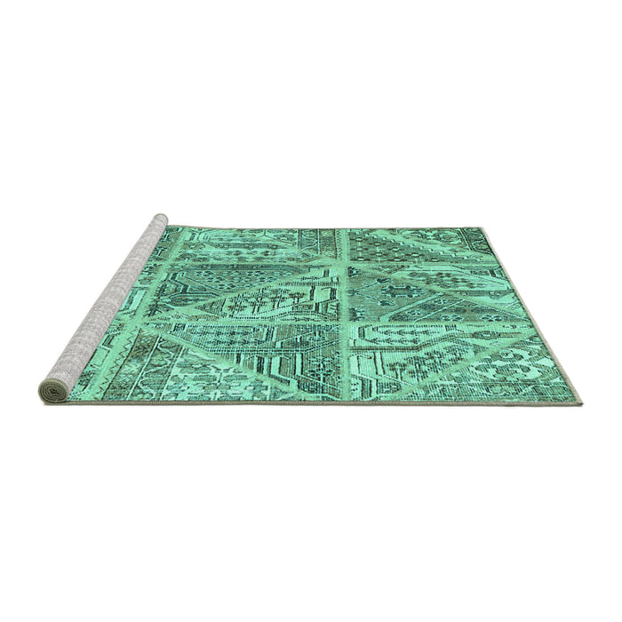 Sideview of Machine Washable Patchwork Turquoise Transitional Area Rugs, wshcon2974turq