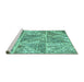 Sideview of Machine Washable Patchwork Turquoise Transitional Area Rugs, wshcon2974turq