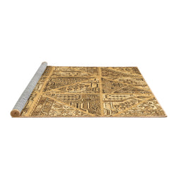Sideview of Machine Washable Patchwork Brown Transitional Rug, wshcon2974brn