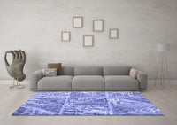 Machine Washable Patchwork Blue Transitional Rug, wshcon2974blu