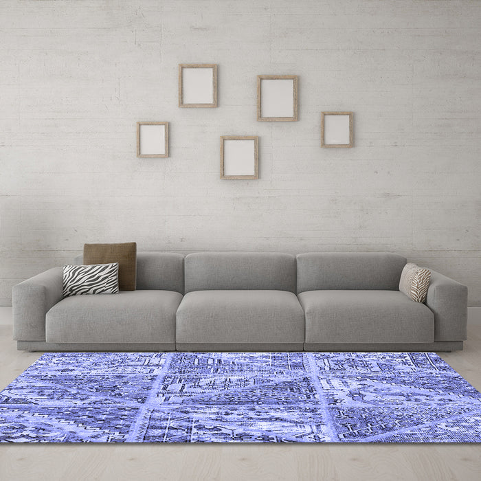 Machine Washable Patchwork Blue Transitional Rug in a Living Room, wshcon2974blu