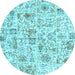 Round Machine Washable Patchwork Light Blue Transitional Rug, wshcon2975lblu