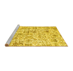 Sideview of Machine Washable Patchwork Yellow Transitional Rug, wshcon2975yw
