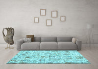 Machine Washable Patchwork Light Blue Transitional Rug, wshcon2975lblu