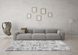 Machine Washable Patchwork Gray Transitional Rug in a Living Room,, wshcon2975gry