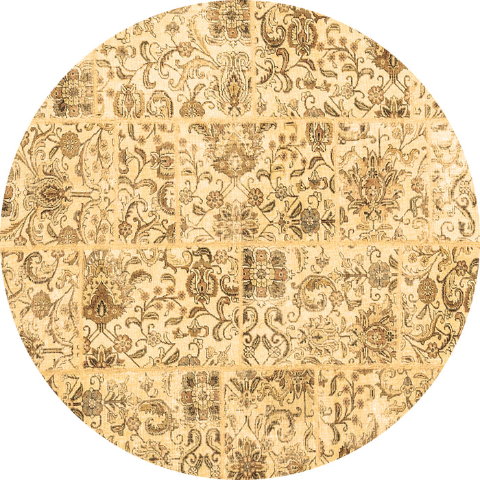 Round Patchwork Brown Transitional Rug, con2975brn