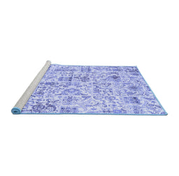 Sideview of Machine Washable Patchwork Blue Transitional Rug, wshcon2975blu