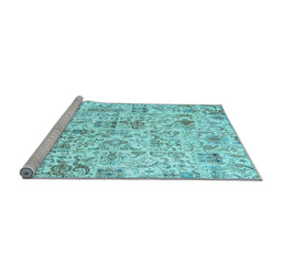 Sideview of Machine Washable Patchwork Light Blue Transitional Rug, wshcon2975lblu