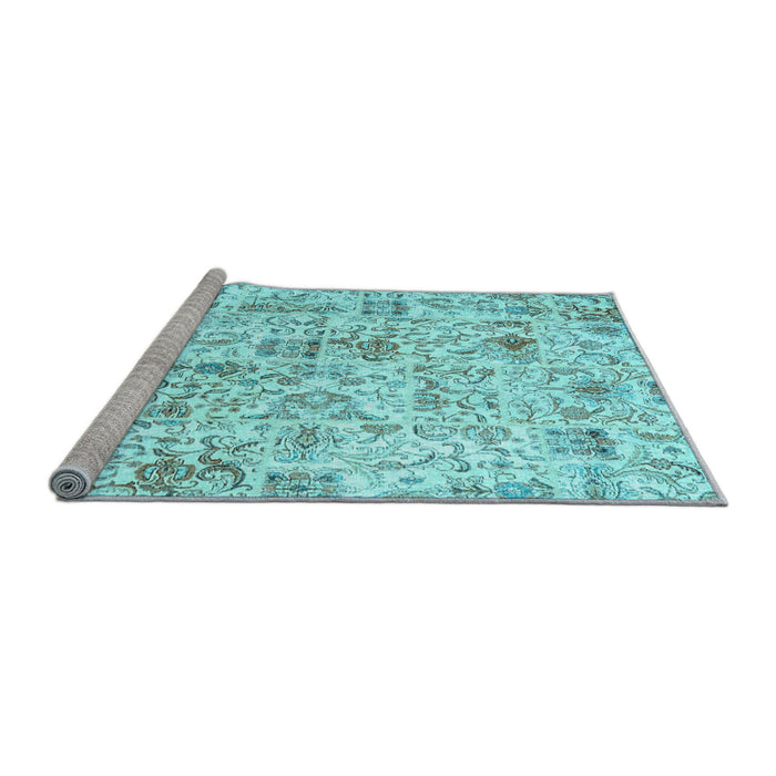 Sideview of Machine Washable Patchwork Light Blue Transitional Rug, wshcon2975lblu