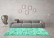 Machine Washable Patchwork Turquoise Transitional Area Rugs in a Living Room,, wshcon2975turq