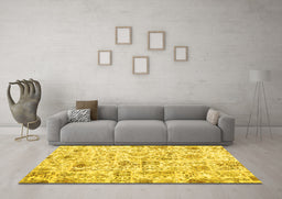 Machine Washable Patchwork Yellow Transitional Rug in a Living Room, wshcon2975yw