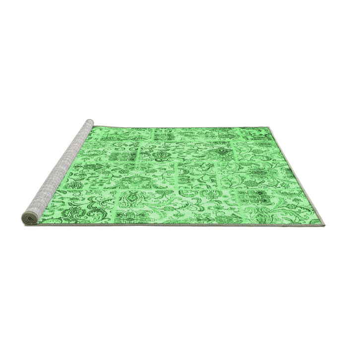 Sideview of Machine Washable Patchwork Emerald Green Transitional Area Rugs, wshcon2975emgrn