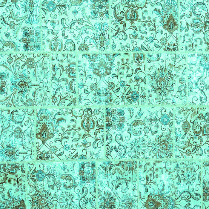 Square Machine Washable Patchwork Turquoise Transitional Area Rugs, wshcon2975turq