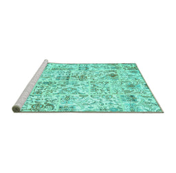 Sideview of Machine Washable Patchwork Turquoise Transitional Area Rugs, wshcon2975turq