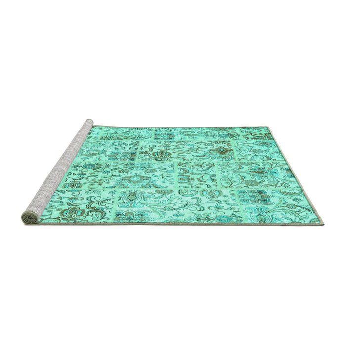 Sideview of Machine Washable Patchwork Turquoise Transitional Area Rugs, wshcon2975turq