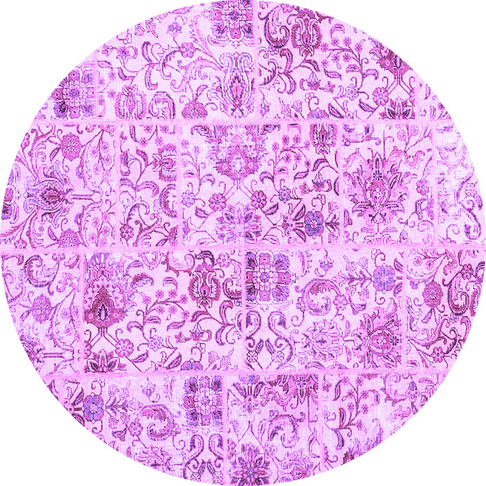 Round Machine Washable Patchwork Purple Transitional Area Rugs, wshcon2975pur