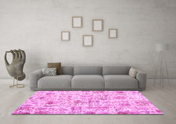 Machine Washable Patchwork Pink Transitional Rug in a Living Room, wshcon2975pnk