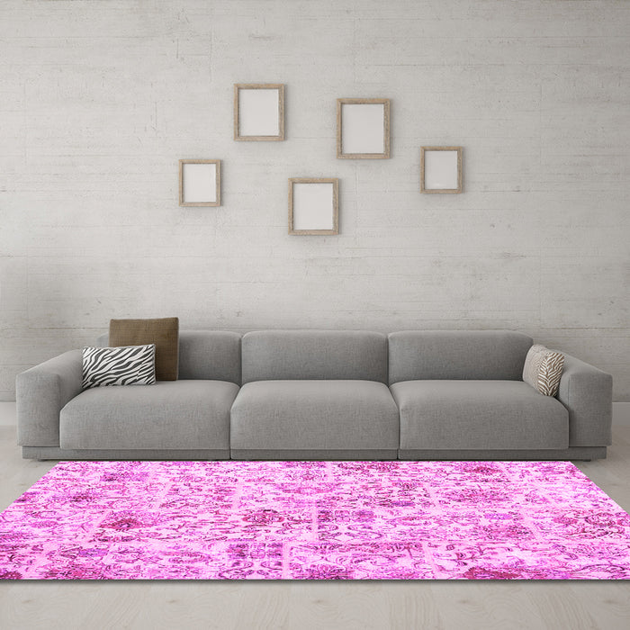 Machine Washable Patchwork Pink Transitional Rug in a Living Room, wshcon2975pnk
