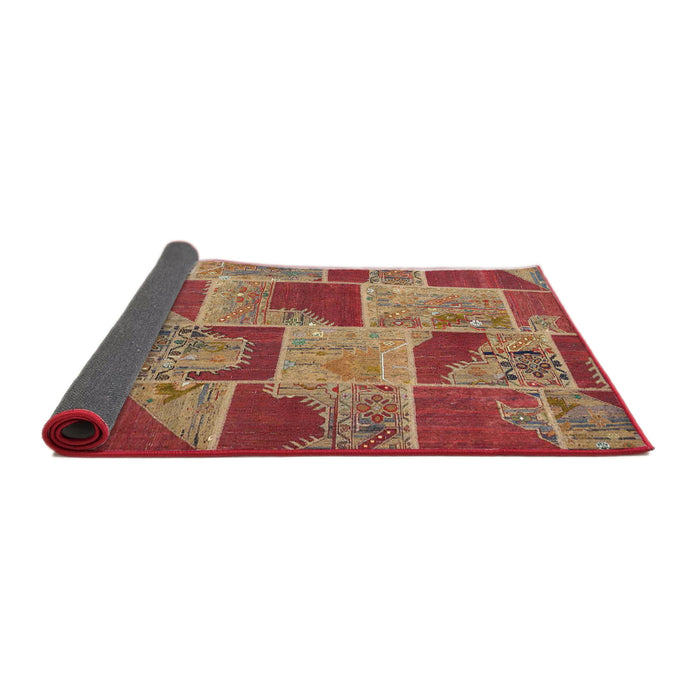 Thickness of Contemporary Red Patchwork Rug, con2976