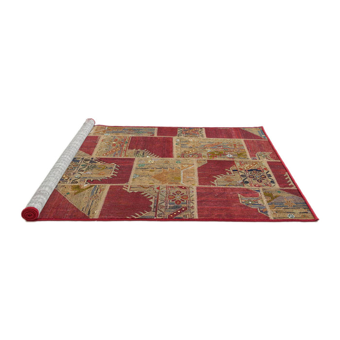 Serging Thickness of Machine Washable Contemporary Red Rug, wshcon2976