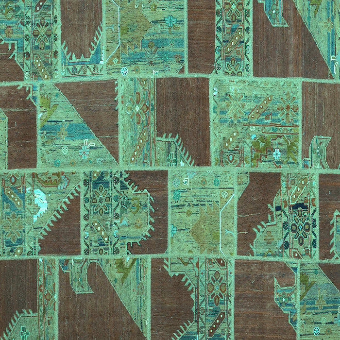 Square Machine Washable Patchwork Turquoise Transitional Area Rugs, wshcon2976turq