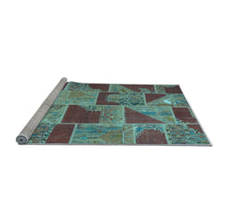Sideview of Machine Washable Patchwork Light Blue Transitional Rug, wshcon2976lblu