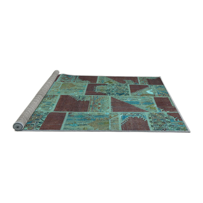 Sideview of Machine Washable Patchwork Light Blue Transitional Rug, wshcon2976lblu