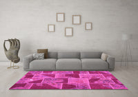 Machine Washable Patchwork Pink Transitional Rug, wshcon2976pnk