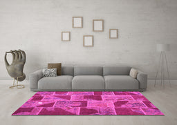 Machine Washable Patchwork Pink Transitional Rug in a Living Room, wshcon2976pnk
